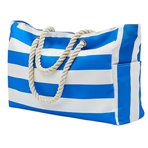 IZHAOGJING Strandtasche,Badetasche Strandtasche Gestreifte große Aufbewahrungstasche Canvas Reisetasche Einkaufstasche mit großer Kapazität Umweltschutz Handtasche(BLUE) von IZHAOGJING