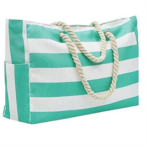 IZHAOGJING Strandtasche,Badetasche Strandtasche Gestreifte große Aufbewahrungstasche Canvas Reisetasche Einkaufstasche mit großer Kapazität Umweltschutz Handtasche(GREEN) von IZHAOGJING