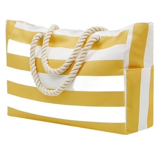 IZHAOGJING Strandtasche,Badetasche Strandtasche Gestreifte große Aufbewahrungstasche Canvas Reisetasche Einkaufstasche mit großer Kapazität Umweltschutz Handtasche(YELLOW) von IZHAOGJING