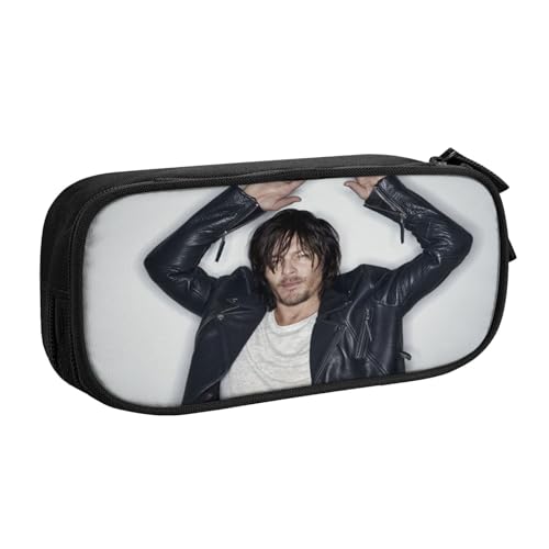 IZIWDORW Norman Reedus Federmäppchen für Kinder und Erwachsene, strapazierfähiges Polyester mit 5 Stifthaltern und Netz-Organizer (waschbar) von IZIWDORW