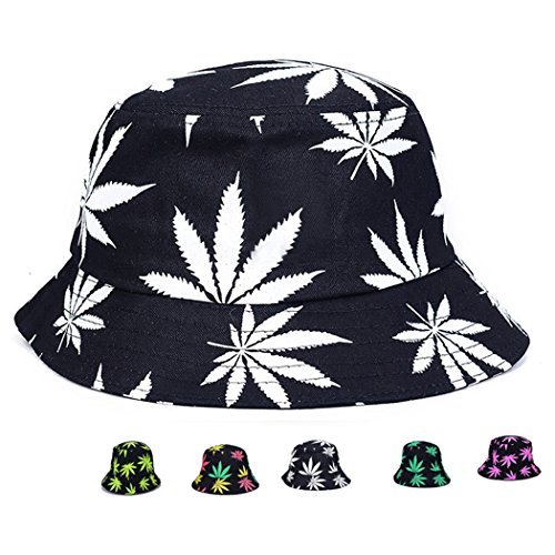 Bucket Hat Cap Marihuana Weed Leaf Cannabis - Foldable Snapback Men Women, Style 4 Schwarz, Einheitsgröße von IZUS