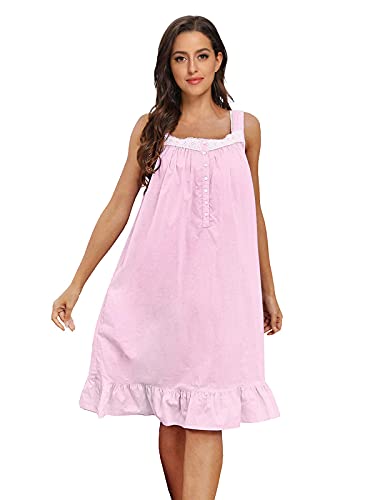 IZZY + TOBY Damen ärmellose Nachthemden Baumwolle Nachtkleid Nachthemd Bequeme Nachtwäsche Kleid Leichtes Nachthemd, Sweet Pink, Medium von IZZY + TOBY