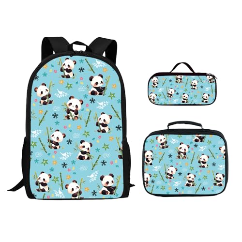 Ialtsidws Animal Schulrucksack, 3-in-1-Organizer-Set, leichter Rucksack + Federmäppchen für Kinder, panda, Einheitsgröße, Modern von Ialtsidws