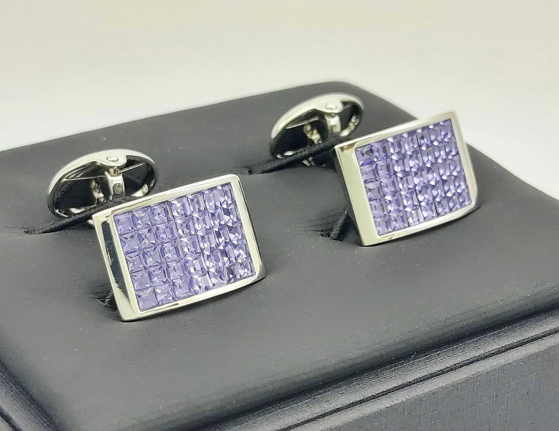 Herren Tansanit Kristall Silber Manschettenknöpfe, Geschenke Für Ihn, Luxus Manschettenknöpfe Kostenlose Lieferung von IanFlahertyCufflinks