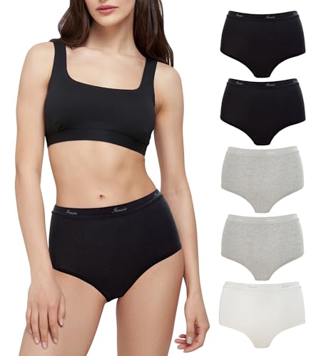 Iausie Damen Slip Bio Baumwolle Hohe Taille,Unterwäsche Schlüpfer High Waist Unterhosen für Damen Etikettenfrei Weicher Slips 5er Pack BWG S von Iausie