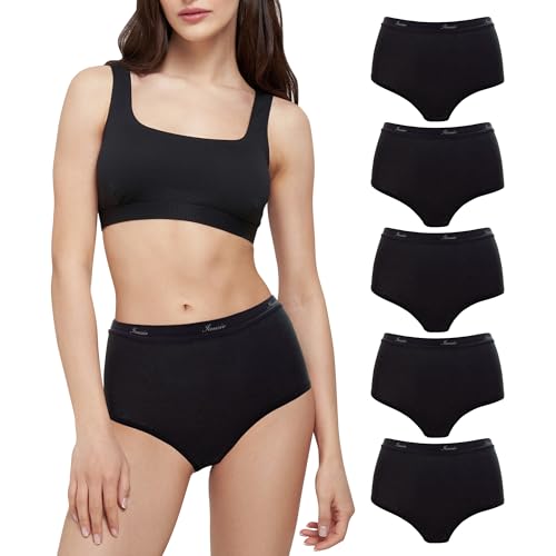 Iausie Damen Slip Baumwolle High Waist - Hohe Taillen Unterwäsche für Bauchweg - Weiche Pantys Taillenslip Damen Schlüpfer 5er Pack BL XL von Iausie