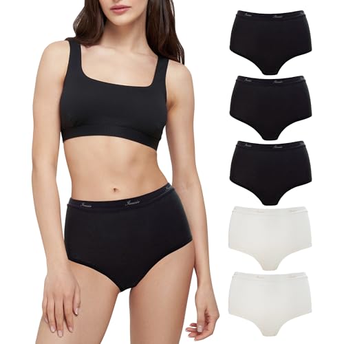 Iausie Damenslips Hohe Taille Bio-Baumwolle - Bequeme Unterhosen für Damen, GOTS-Zertifiziert (5er Pack, Schwarz/Weiß BW M) von Iausie