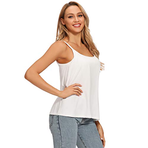 Damen Top, lockeres Camisole mit integriertem gepolstertem BH, fließend plissiert - Weiß - X-Groß von Ibeauti