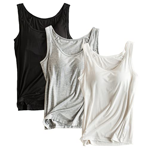 Ibeauti Damen Camisoles Tops mit integriertem gepolstertem BH Basic atmungsaktives Tank Top, Tk-black/white/grey, Groß von Ibeauti
