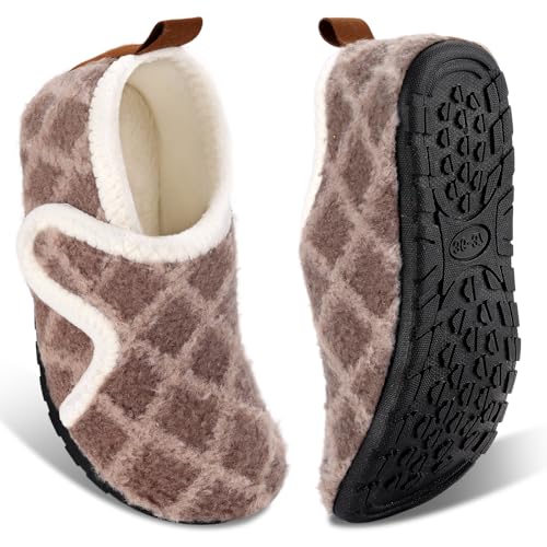 Ibeauti Hausschuhe für Damen und Herren, Gummisohle, leicht, mit Fleece gefüttert, Barfuß-Hausschuhe, Helles Kaffeekaromuster, 7.5-8.5 Women/5.5-6.5 Men von Ibeauti