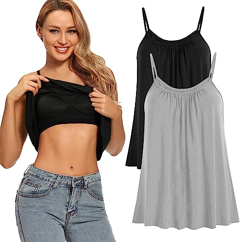 Loses Damen-Top mit integriertem gepolstertem BH, fließend, plissiert, Tanktop, 2er-Pack, schwarz-grau, Mittel von Ibeauti