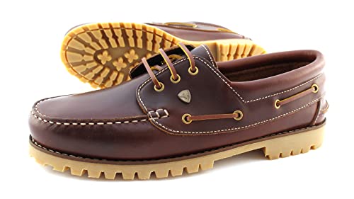 Bootsschuhe Herren Echtleder Segelschuhe Braune Klassische Deckschuhe 3 Eye Boat Shoes Größe 47 + 48 (Numeric_48) von Iberico