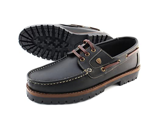 Bootsschuhe Herren Echtleder Segelschuhe Schwarze Klassische Deckschuhe 3 Eye Boat Shoes… (Numeric_44) von Iberico