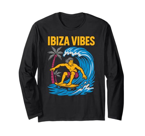 Ibiza Surfen Ibiza Vibes Retro Herren Beach Life Langarmshirt von Ibiza Beach Life Surfs Up Skateboarding Apparel
