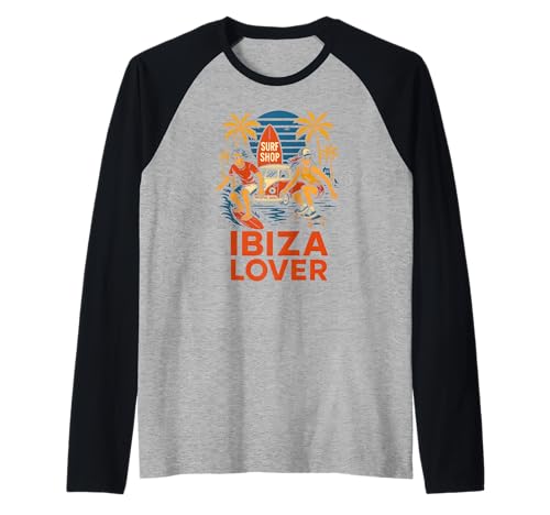 Ibiza Surfer Ibiza Lover Retro Herren Coastal Living Raglan von Ibiza Beach Life Surfs Up Skateboarding Apparel