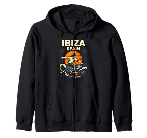 Ibiza Surfing Ibiza Spanien Retro Herren Skateboarding Kapuzenjacke von Ibiza Beach Life Surfs Up Skateboarding Apparel