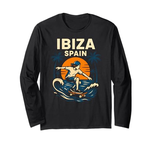 Ibiza Surfing Ibiza Spanien Retro Herren Skateboarding Langarmshirt von Ibiza Beach Life Surfs Up Skateboarding Apparel