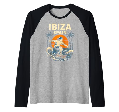 Ibiza Surfing Ibiza Spanien Retro Herren Skateboarding Raglan von Ibiza Beach Life Surfs Up Skateboarding Apparel