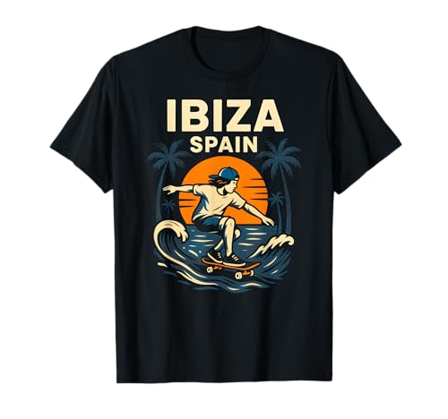 Ibiza Surfing Ibiza Spanien Retro Herren Skateboarding T-Shirt von Ibiza Beach Life Surfs Up Skateboarding Apparel