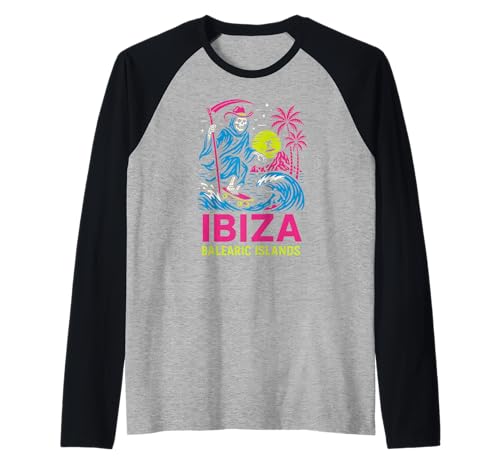 Skateboarding Ibiza Balearen Retro Herren Beach Life Raglan von Ibiza Beach Life Surfs Up Skateboarding Apparel
