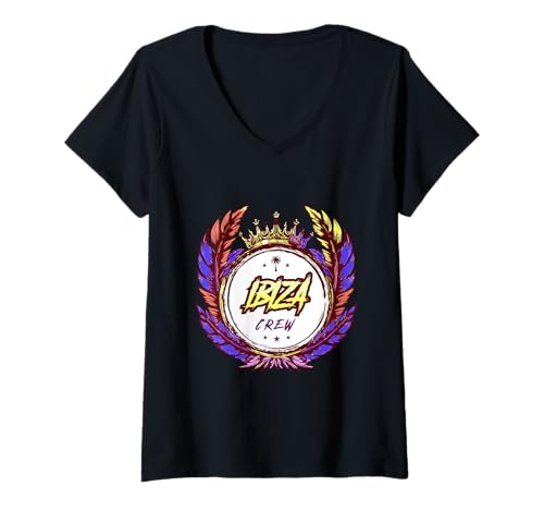 Damen Urlaubszitat für Ibiza Crew T-Shirt mit V-Ausschnitt von Ibiza Crew Travel Mood
