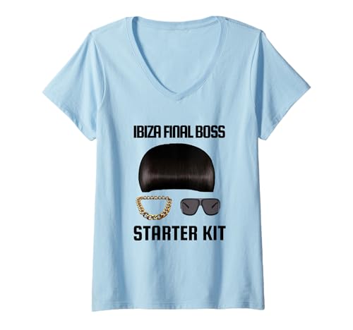 Damen Ibiza Final Boss Starter Kit Funny Meme Club Star Spain UK T-Shirt mit V-Ausschnitt von Ibiza Final Boss Spain UK Holiday Clubbing