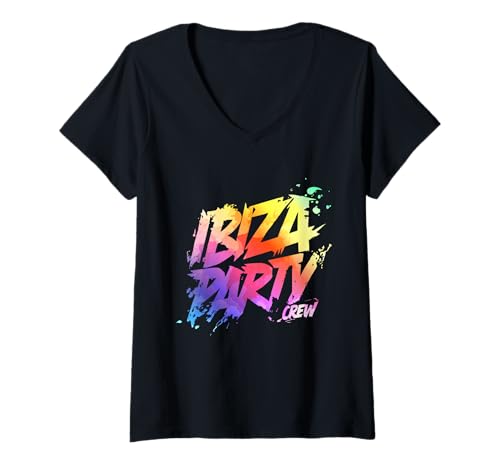 Damen Ibiza Party Crew 2025 | Urlaubsteam T-Shirt mit V-Ausschnitt Damen Ibiza Party Crew 2025 | Urlaubsteam T-Shirt mit V-Ausschnitt von Ibiza Party Travel Mood