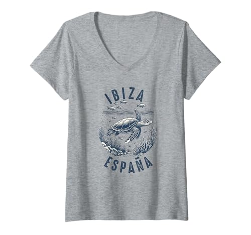 Damen Ibiza Spanien Souvenir España Skyline Reise Männer Frauen T-Shirt mit V-Ausschnitt von Ibiza Spain Souvenir Skyline