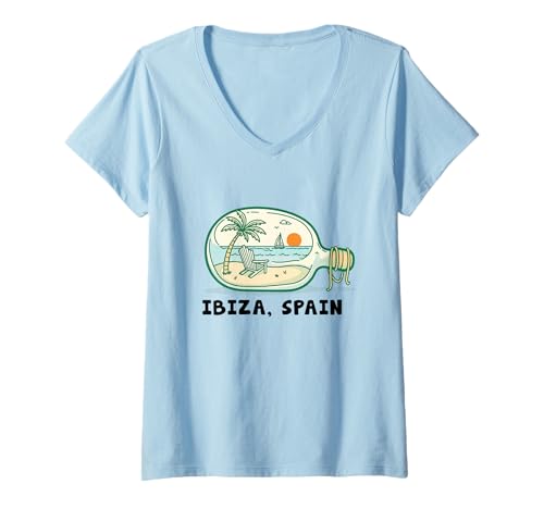 Damen Souvenir aus Ibiza Spanien Skyline Männer Frauen España Urlaub T-Shirt mit V-Ausschnitt von Ibiza Spain Souvenir Skyline