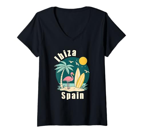 Damen Souvenir aus Ibiza Spanien Skyline Männer Frauen España Urlaub T-Shirt mit V-Ausschnitt von Ibiza Spain Souvenir Skyline