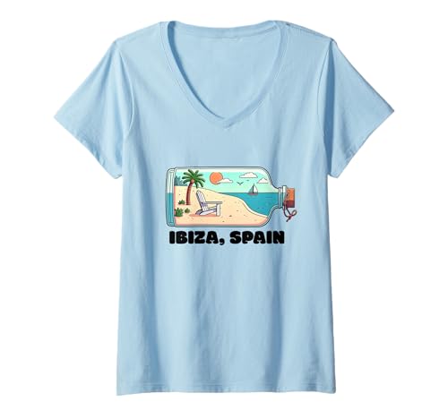 Damen Souvenir aus Ibiza Spanien Skyline Männer Frauen España Urlaub T-Shirt mit V-Ausschnitt von Ibiza Spain Souvenir Skyline