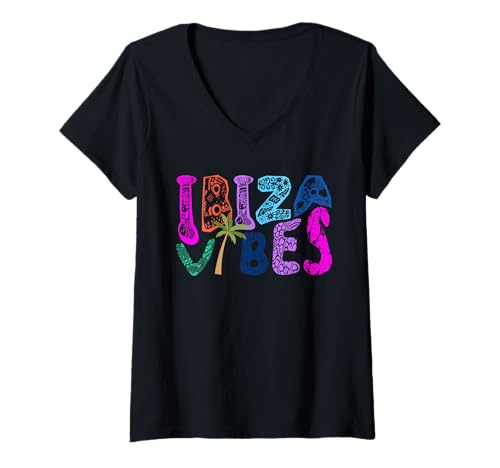 Damen Ibiza Vibes Balearen Boho Abstrakt Muschel Ozean T-Shirt mit V-Ausschnitt Damen Ibiza Vibes Balearen Boho Abstrakt Muschel Ozean T-Shirt mit V-Ausschnitt von Ibiza Spain Vintage Starfish Beach Coastal Designs