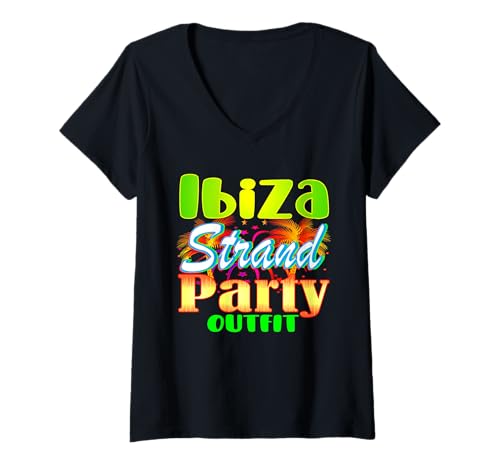 Damen Ibiza Party Outfit Ibiza kostüm Party Ibiza Accessoires T-Shirt mit V-Ausschnitt von Ibiza kostüm Ibiza Urlaub auf ibiza Ibiza urlaub