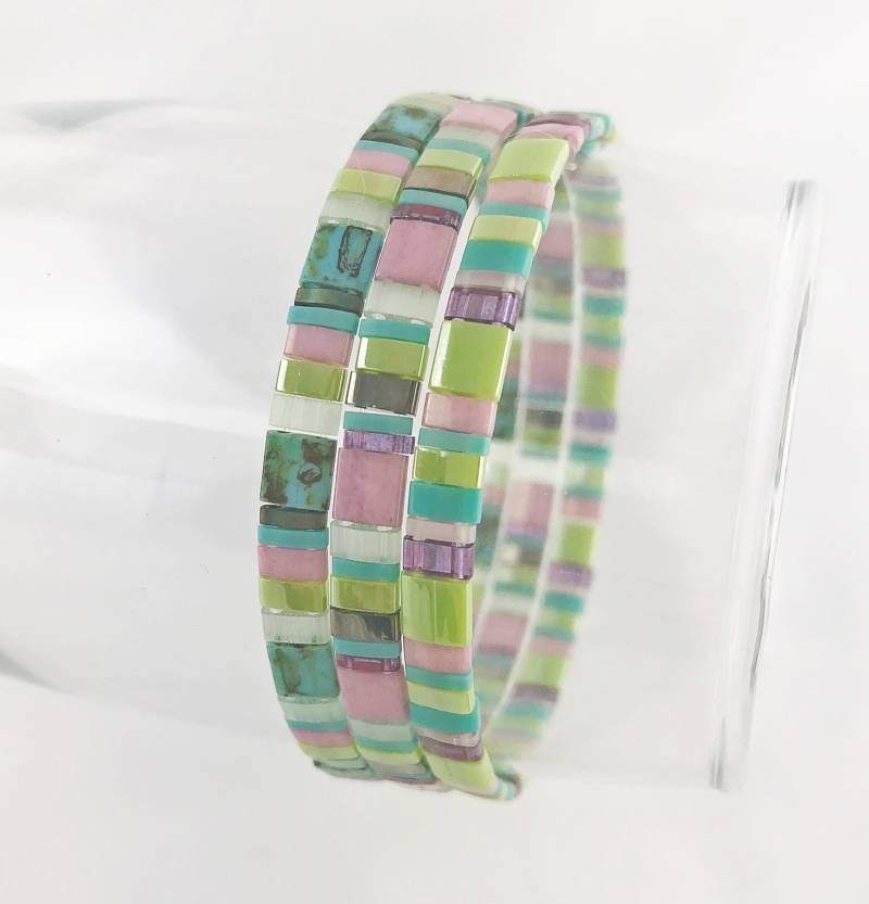 Armband Set - Boho Style | Türkis Grün Rosa Perlenarmband Damen Ibizaschmuck Armreif Schmal von IbizaSchmuck