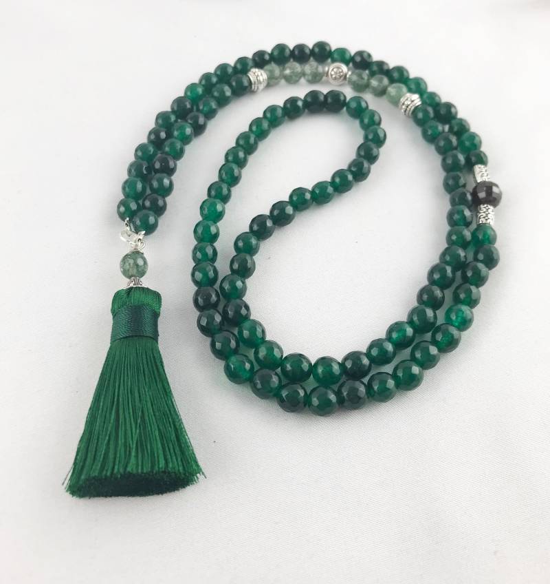 Boho Style Edelstein Perlenkette Lang Mit Quaste Grün Silber | Halskette Damen Grünquarz Granat Jade Ibizaschmuck von IbizaSchmuck
