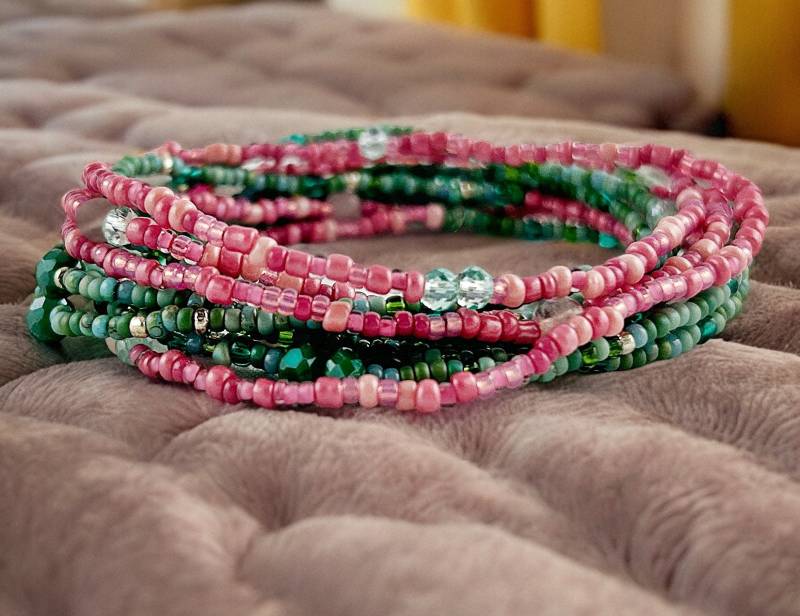 Boho Style Wickelarmband Andromeda | Perlenarmband Damen Aqua Altrosa Silber Rosenquarz Apatit Mit Rocailles Perlen Ibiza Schmuck von IbizaSchmuck