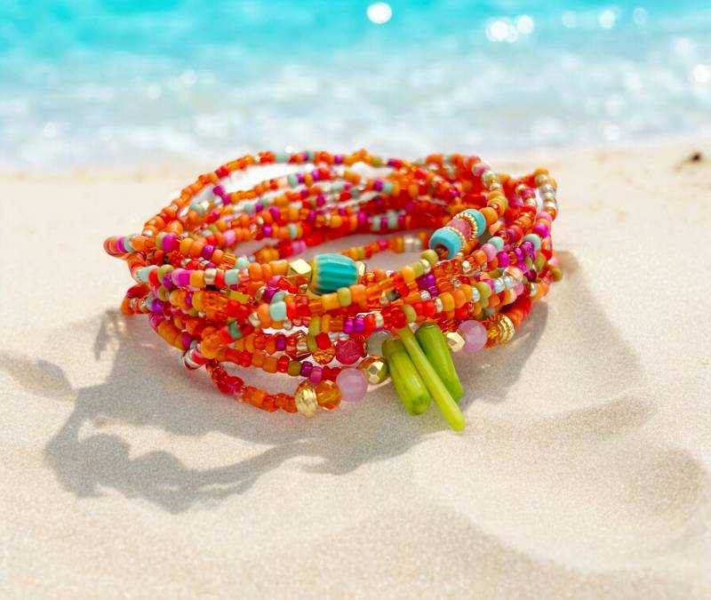 Boho Style Wickelarmband Bright Beach | Perlenarmband Damen Mit Koralle Und Türkis Ibiza Schmuck Bunt von IbizaSchmuck