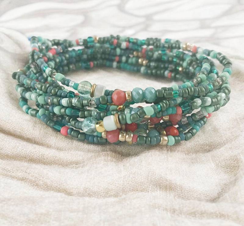 Boho Style Wickelarmband Francesca | Perlenarmband Damen Gold Türkis Mit Rocailles Perlen Ibiza Schmuck von IbizaSchmuck