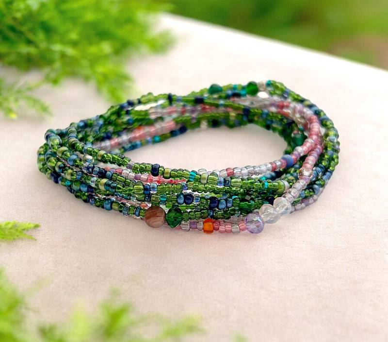 Boho Style Wickelarmband Northern Lights | Perlenarmband Damen Grün Pink Armband Silber Jaspis Jade Mit Rocailles Perlen Ibiza Schmuck von IbizaSchmuck