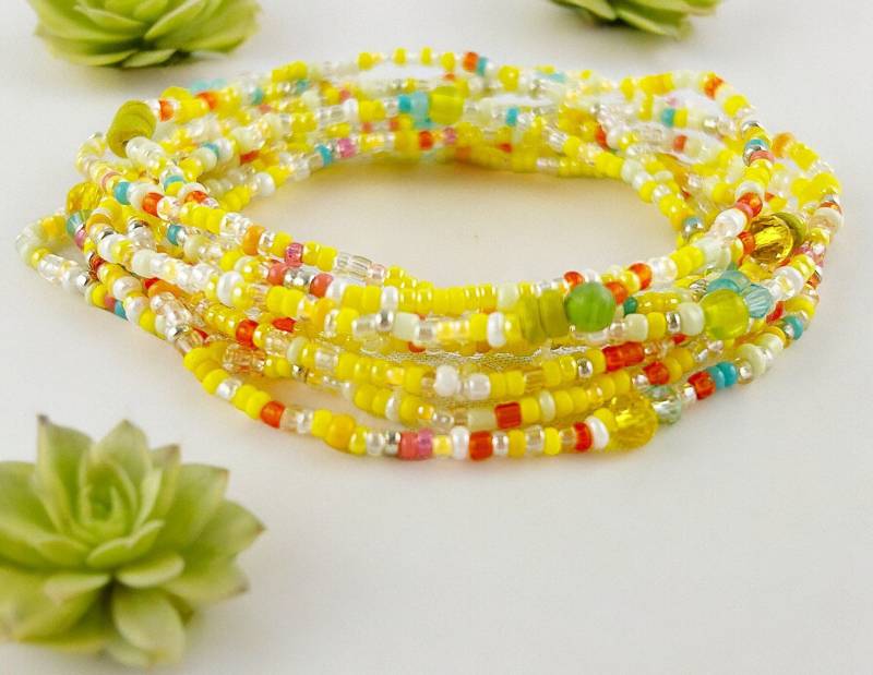 Boho Style Wickelarmband Sun Dancer | Perlenarmband Damen Mit Millefiori Perlen Gelb Türkis Zartes Armband Rocailles Ibizaschmuck von IbizaSchmuck