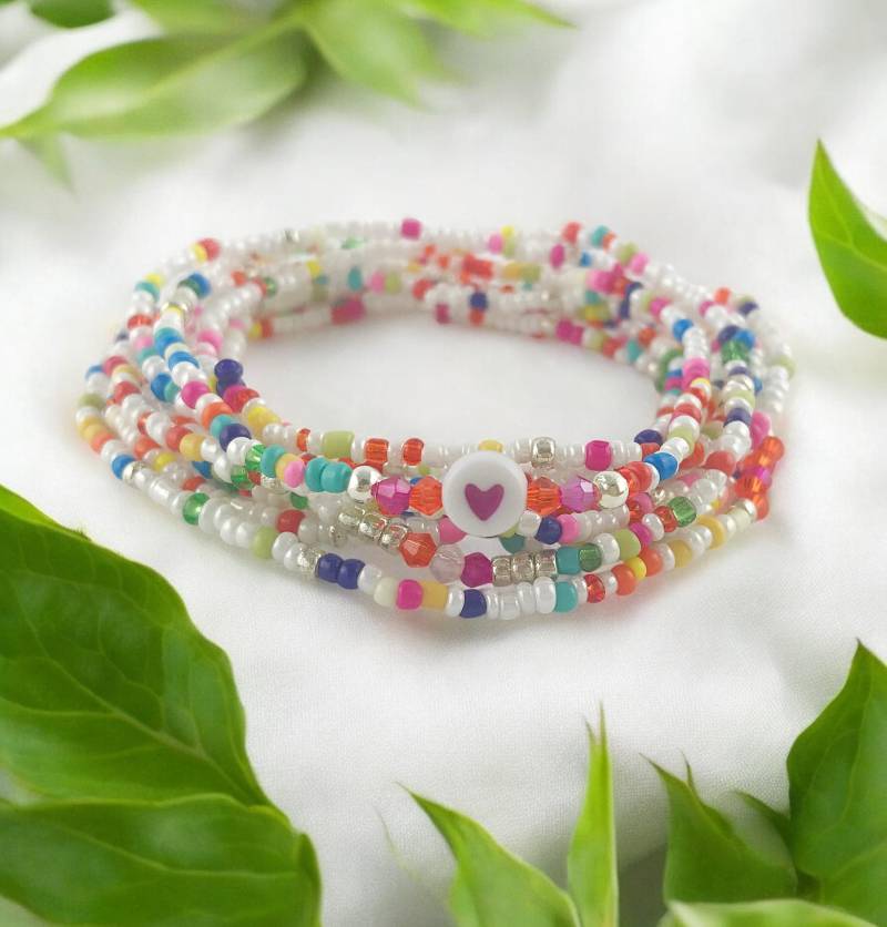 Boho Style Wickelarmband Sweety | Perlenarmband Damen Silber Bunt Herz Mit Rocailles Perlen Ibiza Schmuck von IbizaSchmuck