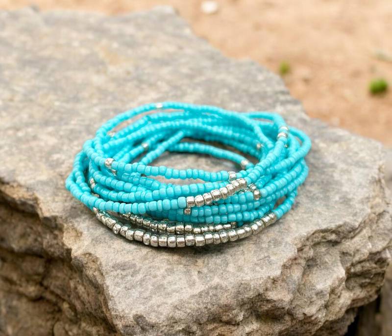 Boho Style Wickelarmband Turquoise Silver | Perlenarmband Damen Türkis Silber Mit Rocailles Perlen Ibiza Schmuck von IbizaSchmuck