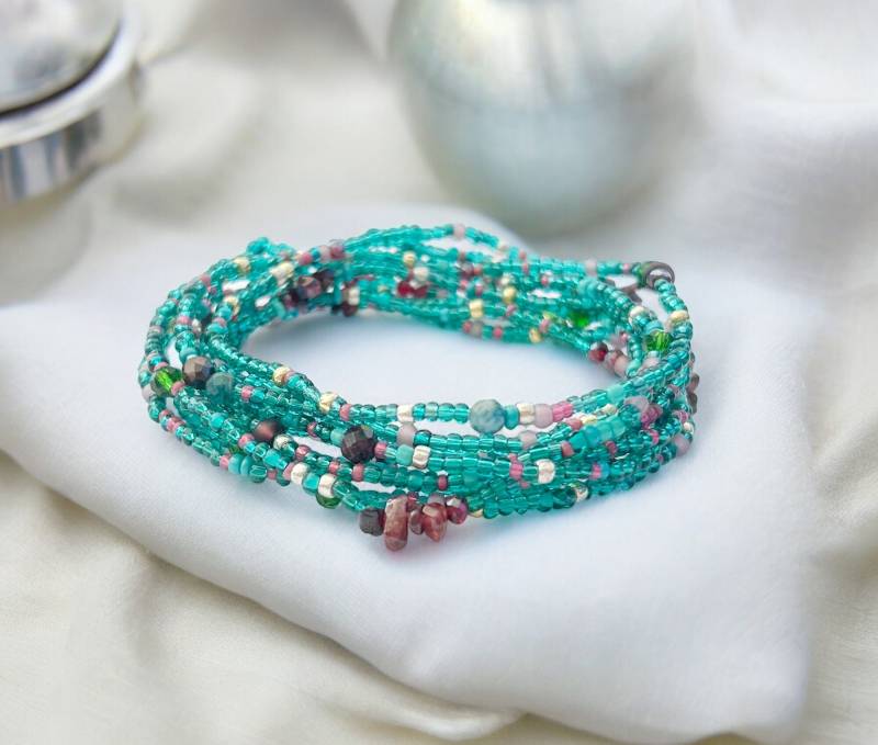 Boho Style Wickelarmband Wandervogel | Armband Damen Silber Petrol Violett Mit Granat Und Rocailles Perlen Perlenarmband Ibiza Schmuck von IbizaSchmuck
