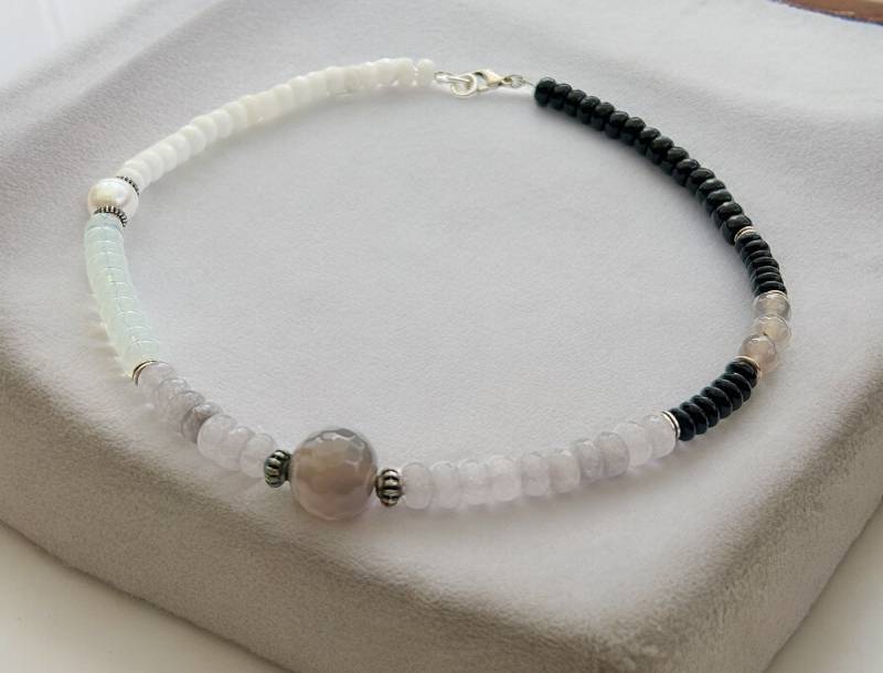 Boho-style Perlenkette Husum Silber | Halskette Damen Mit Jade, Opal, Achat & Onyx Ibiza Schmuck von IbizaSchmuck