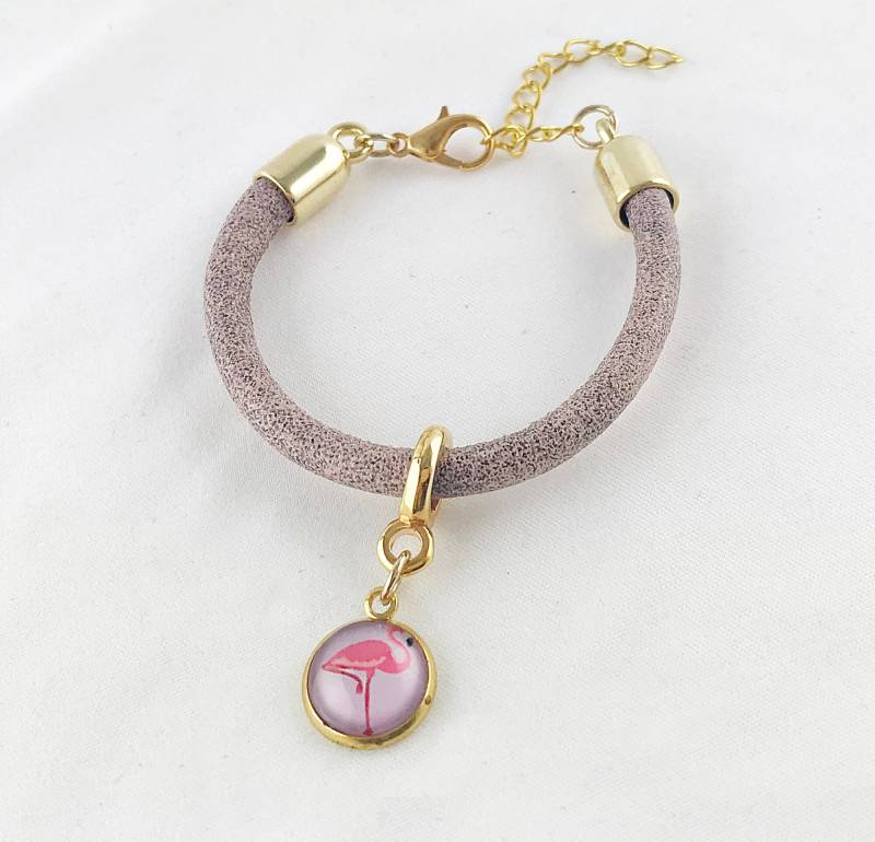 Lederarmband Damen | Boho Style Mit Flamingo-Motiv Armband Anhänger Gold Ibizaschmuck von IbizaSchmuck