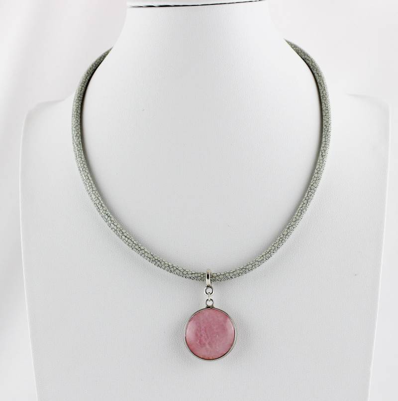 Lederkette Damen Asteria - Silber | Boho-style Halskette Mit Achat Edelstein-Anhänger Ibizaschmuck von IbizaSchmuck