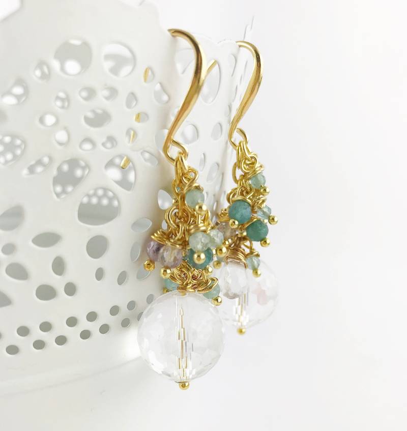 Ohrringe Gold - Boho Style | Hängend Edelstein Edelsteinohrringe Mit Apatit Ibiza Schmuck Chandelier von IbizaSchmuck