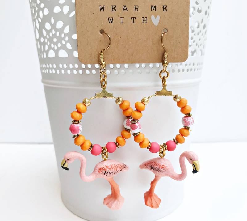 Ohrringe Gold - Boho Style | Hängend Flamingo Anhänger Ibizastyle Perlenohrringe Vergoldet Glasperlen Ibizaschmuck Ohrringe Gold - Boho Style | Hängend Flamingo Anhänger Ibizastyle Perlenohrringe Vergoldet Glasperlen Ibizaschmuck von IbizaSchmuck