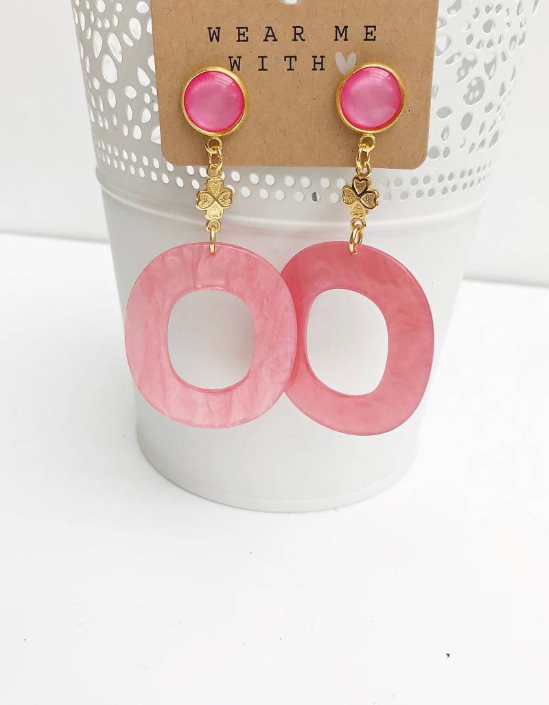 Ohrringe Gold - Boho Style | Hängend Mit Kristall Im Horn-Look Rosé Hummer Lachs Perlenohrringe Geometrisch Hängeohrringe Kleeblatt von IbizaSchmuck