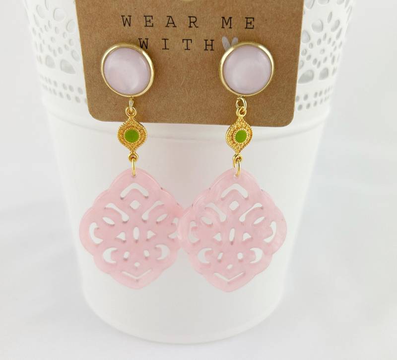 Ohrringe Gold - Boho Style | Hängend Rosa Grün Hängeohrringe Emaille Ibiza Schmuck Ohrringe Gold - Boho Style | Hängend Rosa Grün Hängeohrringe Emaille Ibiza Schmuck von IbizaSchmuck